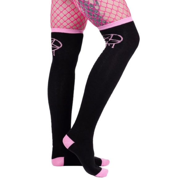 Too Fast Bloody Stars Pentagram Thigh High Socks NWT - Picture 3 of 5